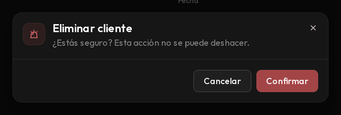 Ventana de confirmación al eliminar un cliente.