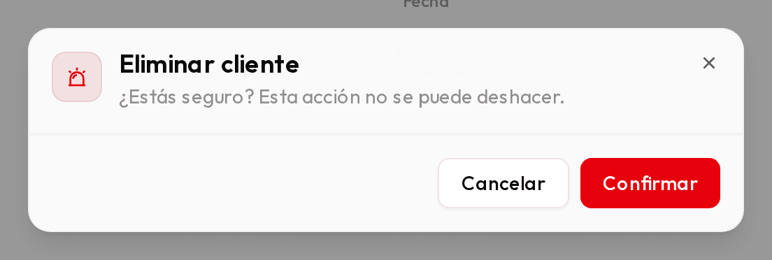 Ventana de confirmación al eliminar un cliente.